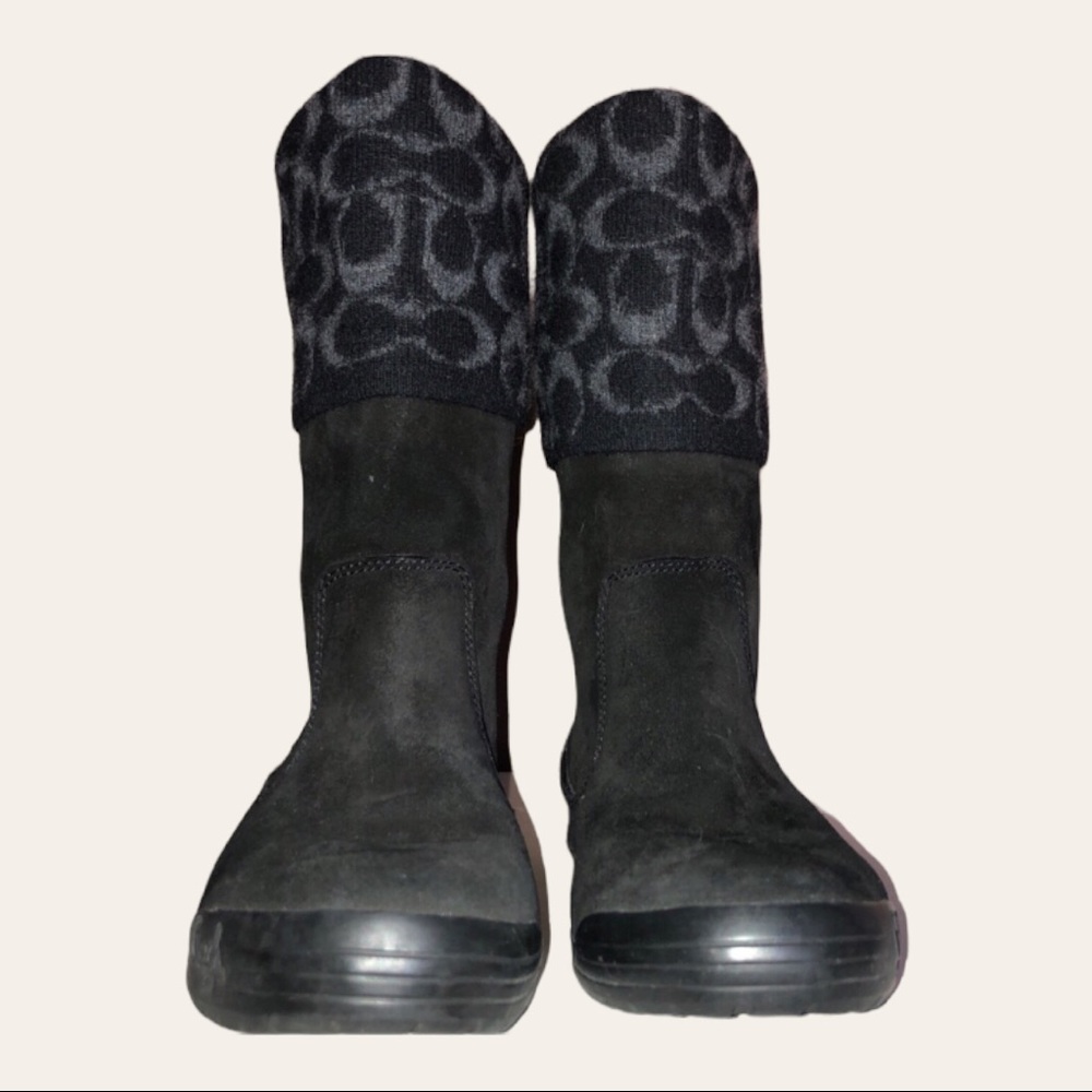 New Coach Boots Suede Sz 7 leather& wool Signature Logo weatherproof Tatum Black